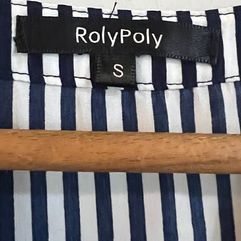 Roly Poly Stripe Top Ruffle Hem Cotton Blend Size Small Button Front - Picture 3 of 4